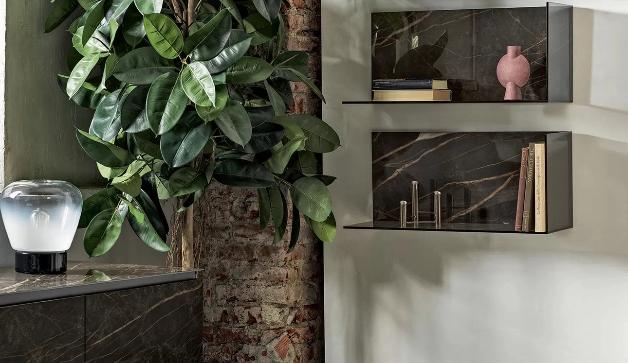 Mensola Zen in SuperMarmo e cristallo di Bontempi