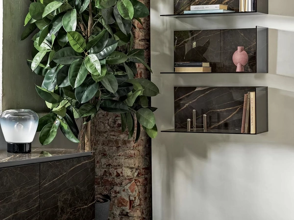 Mensola Zen in SuperMarmo e cristallo di Bontempi