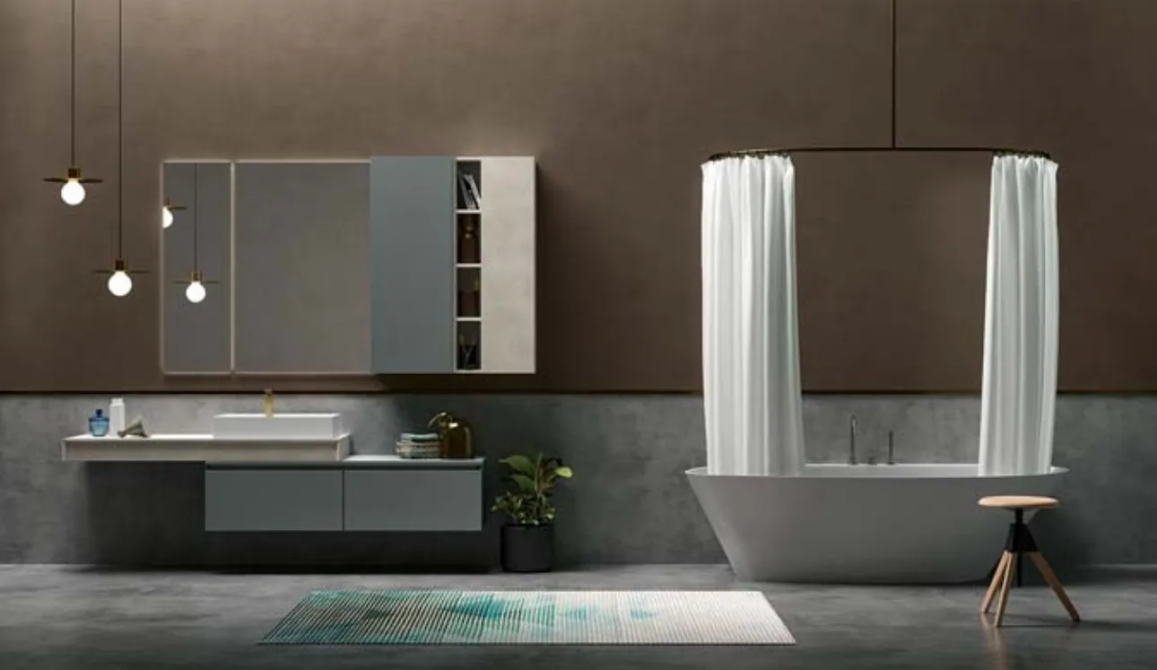 Mobile da Bagno sospeso in laccato carta da zucchero e top in laccato effetto resina 45 01 di Birex