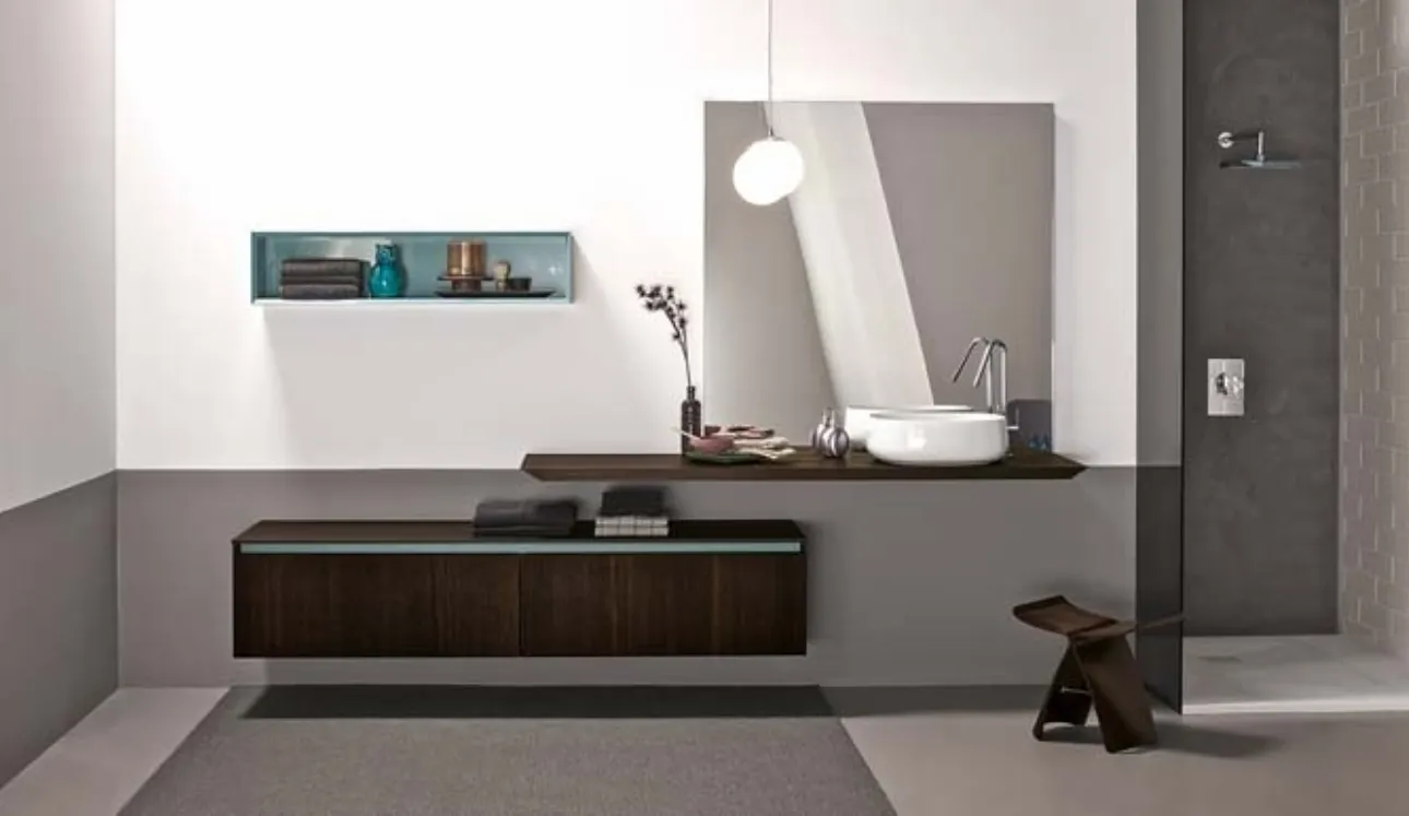 Mobile da Bagno sospeso in rovere termotrattato e laccato lucido 45 05 di Birex