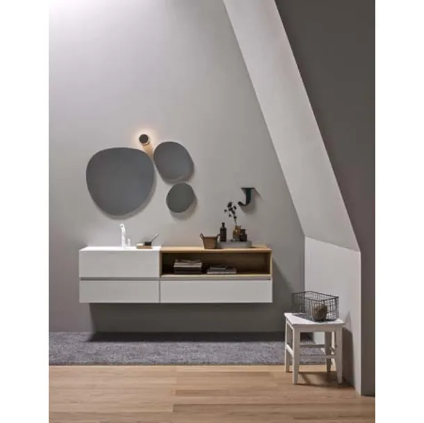 Mobile da Bagno sospeso in laccato bianco opaco e rovere 45 06 di Birex