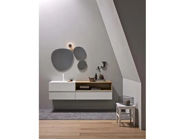Mobile da Bagno sospeso in laccato bianco opaco e rovere 45 06 di Birex
