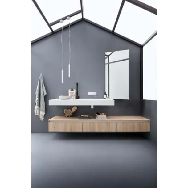 Mobile da Bagno sospeso in melaminico effetto rovere e top in Corian 45 09 di Birex