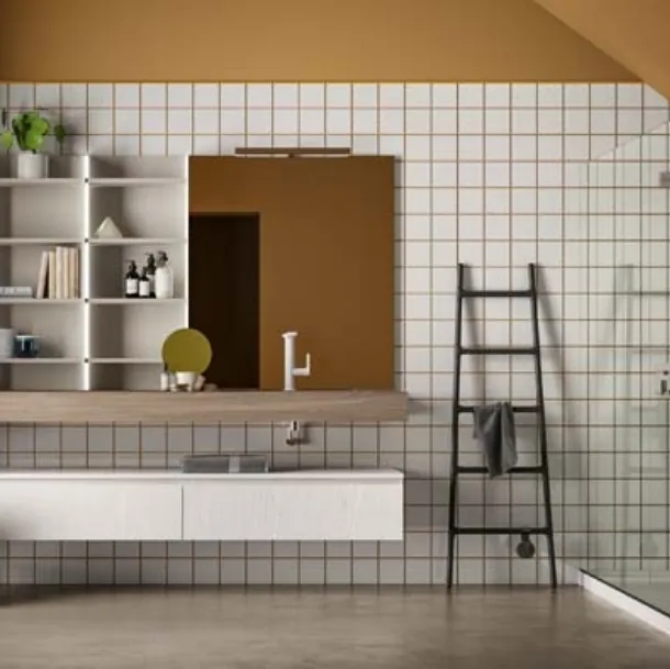 Mobile da Bagno sospeso in melaminico olmo color corda e bianco Lapis 02 di Birex