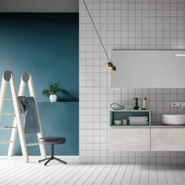 Mobile da Bagno sospeso in laccato effetto resina e laccato opaco grigio Garda Memento 02 di Birex