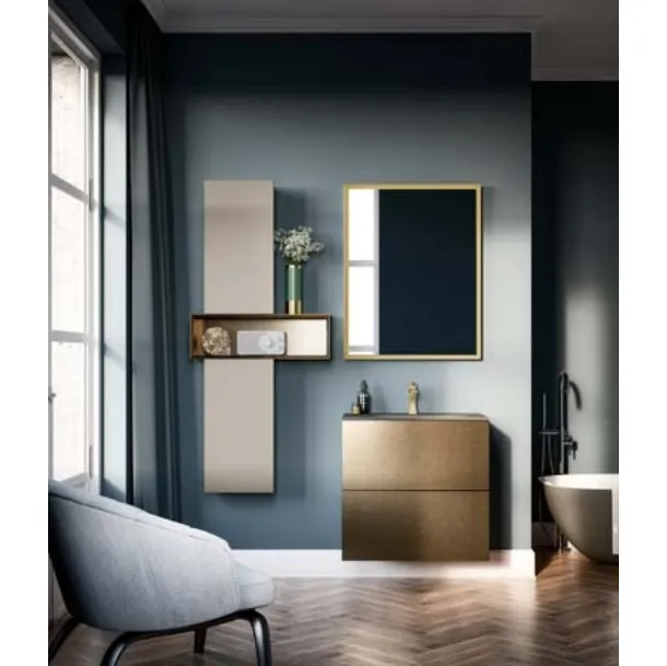 Mobile da Bagno sospeso in laccato metallico e top in vetro grigio seta sabbiato Hosoi 01 di Birex