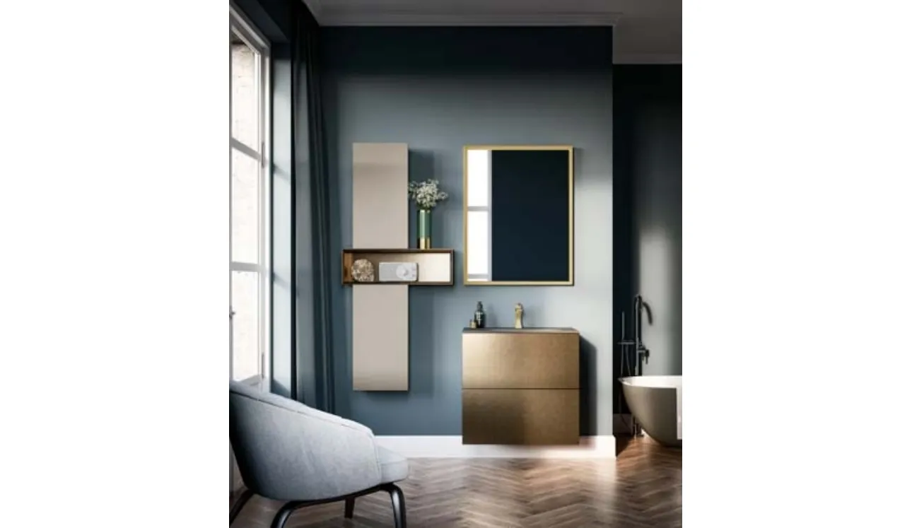 Mobile da Bagno sospeso in laccato metallico e top in vetro grigio seta sabbiato Hosoi 01 di Birex