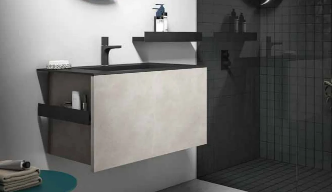 Mobile da bagno sospeso in laccato effetto resina e metallo Hosoi 02 di Birex