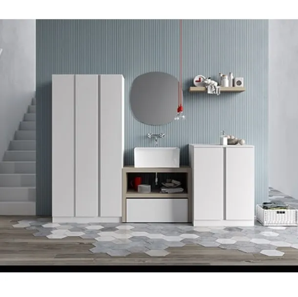 Mobile da Lavanderia in melaminico bianco e lavabo  in ceramica Idrobox 10 di Birex