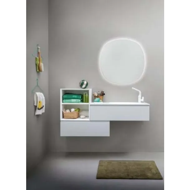 Mobile da bagno sospeso in laccato bianco opaco e top in Corian Memento 04 di Birex