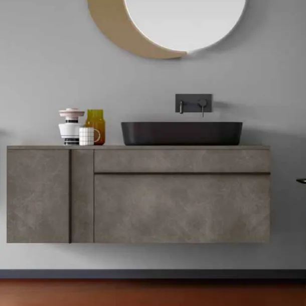 Mobile da Bagno moderno sospeso in laccato opaco effetto resina Sidero 06 di Birex