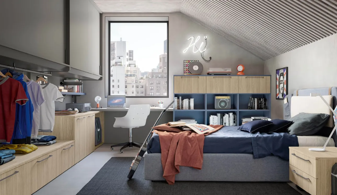 Cameretta con angolo studio Generazione Z Composizione C03 di Doimo Cityline
