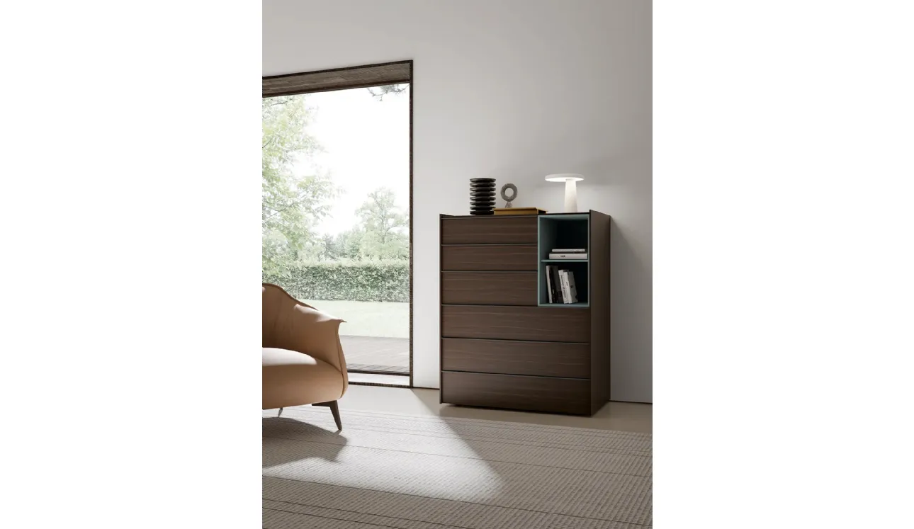 Cassettiera Stream in melaminico effetto legno con vani a giorno in laccato opaco di Adok
