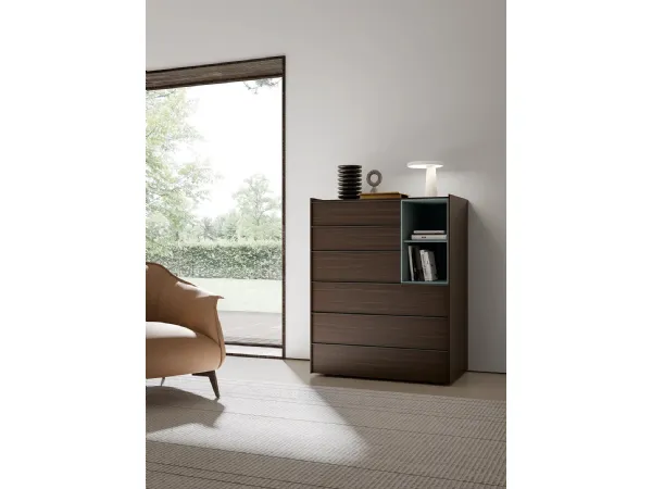 Cassettiera Stream in melaminico effetto legno con vani a giorno in laccato opaco di Adok