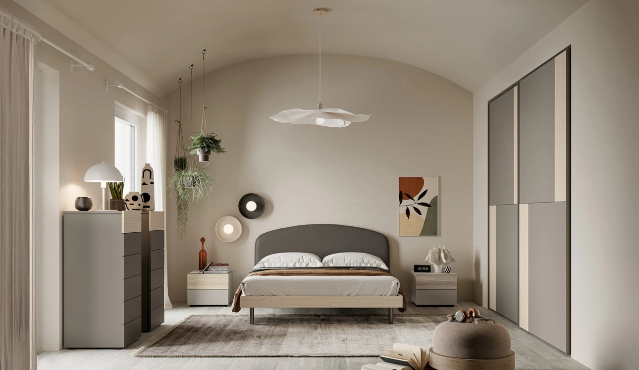 Letto con testiera curva rivestita in ecopelle Alis di SantaLucia