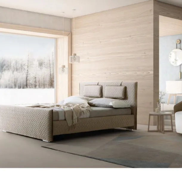 Letto con testiera e box contenitore in tessuto trapuntato Evergreen di Le Comfort