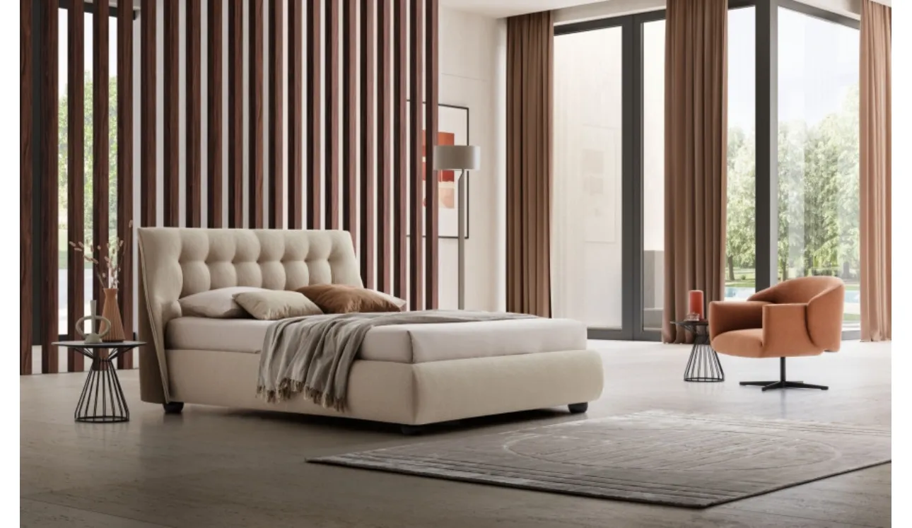 Letto in tessuto imbottito con testiera trapuntata Guscio di Le Comfort