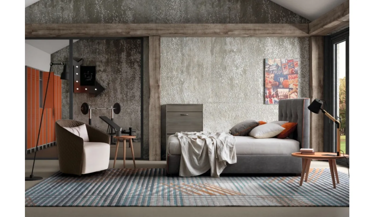 Letto in tessuto imbottito con testiera trapuntata e box contenitore Love di Le Comfort