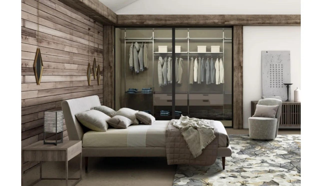 Letto matrimoniale in tessuto con testiera Metropolitan di Le Comfort