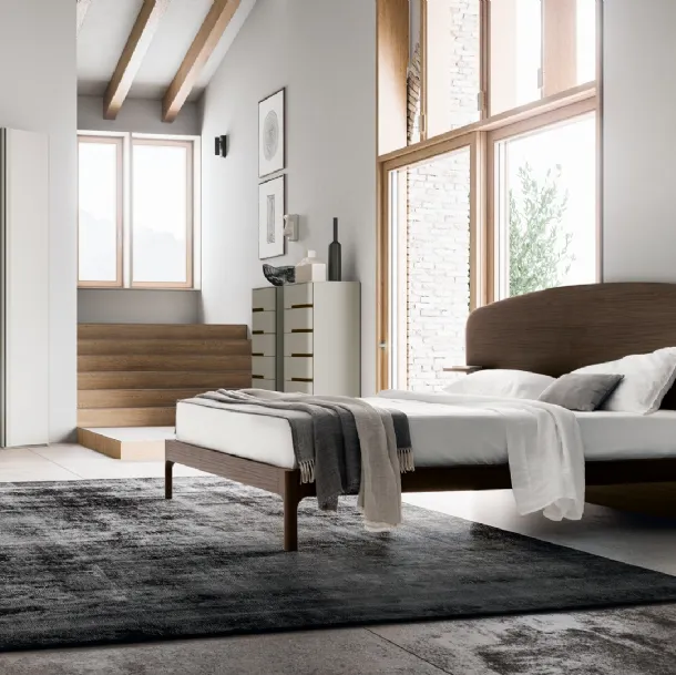 Letto moderno finitura Matwood Dark con testiera Nashi di SantaLucia
