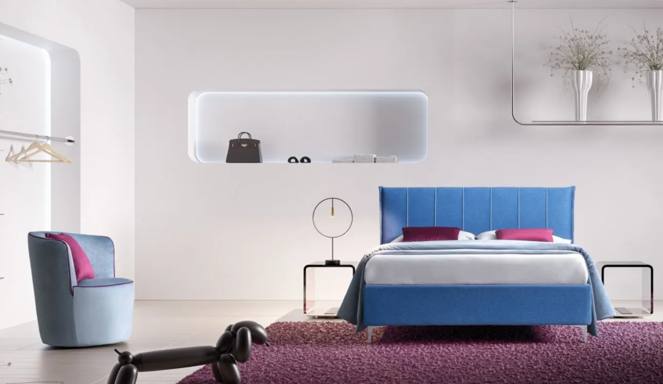 Letto matrimoniale in tessuto con testiera Plumeria di Le Comfort