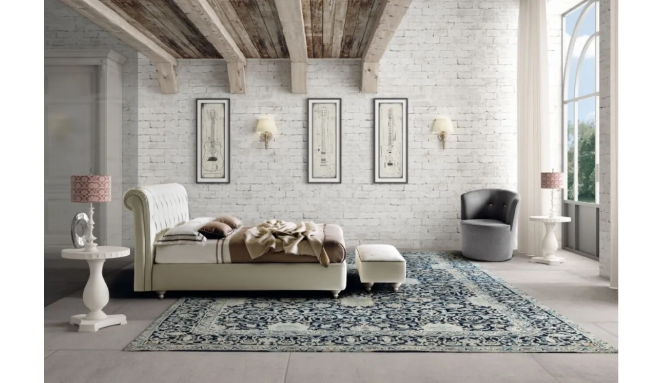 Letto classico in pelle imbottito con testiera trapuntata Raffaello di Le Comfort