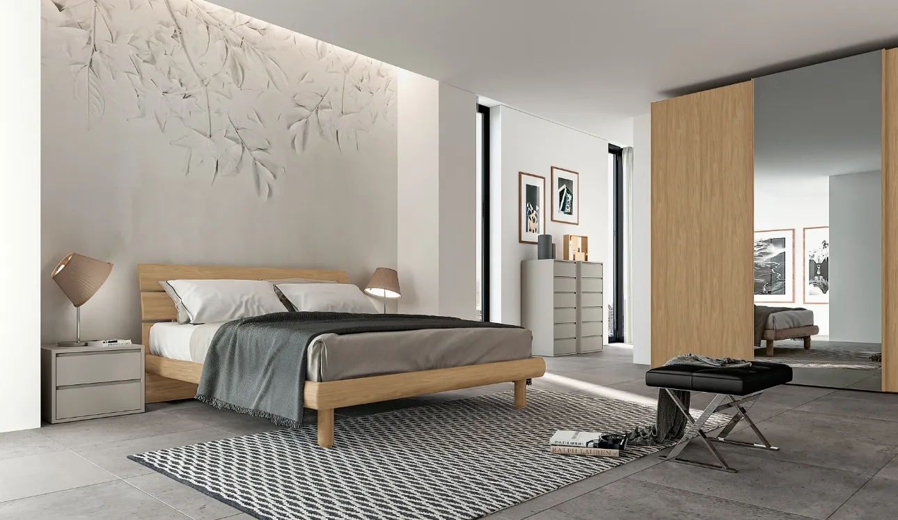 Letto finitura Matwood Honey con testiera Teorema di SantaLucia