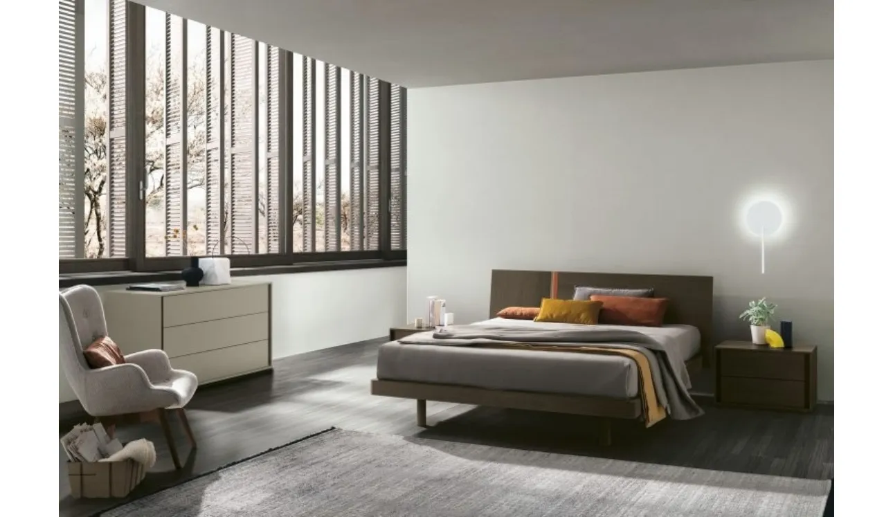 Letto con testiera Ken in materico rovere moka di Tomasella