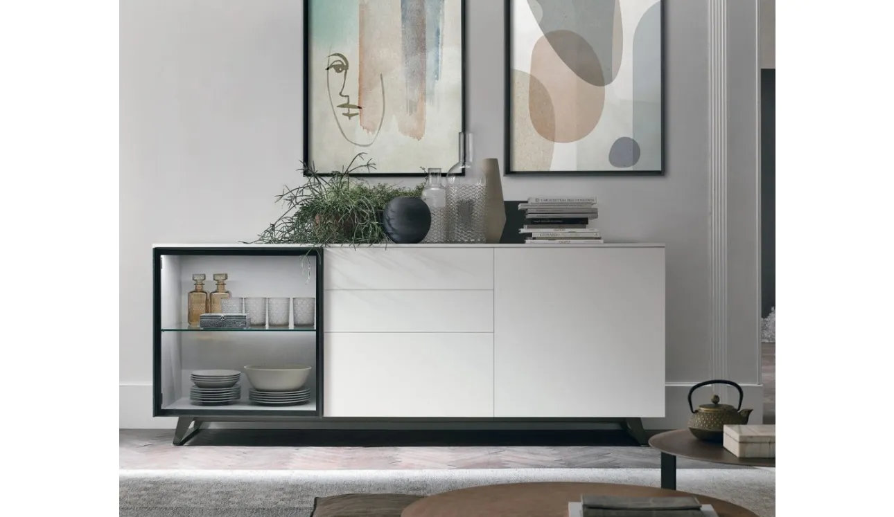 Madia Metropolis A03 in laccato opaco bianco gesso di Tomasella