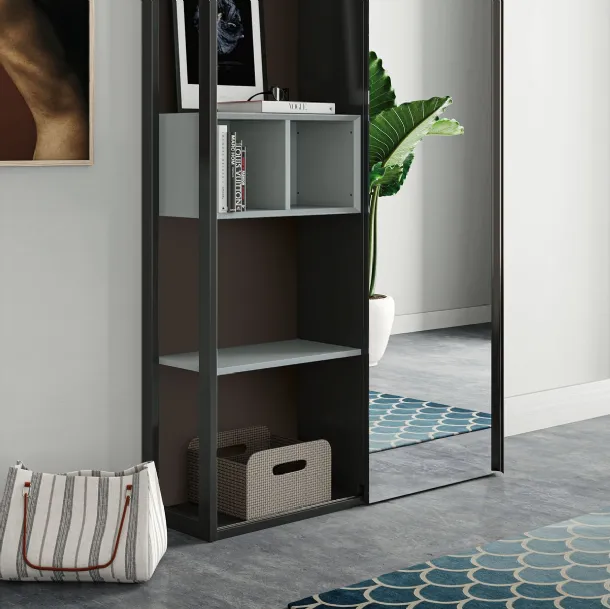 Mobile ingresso in laccato opaco con mensole e specchio Skap 02 di Birex