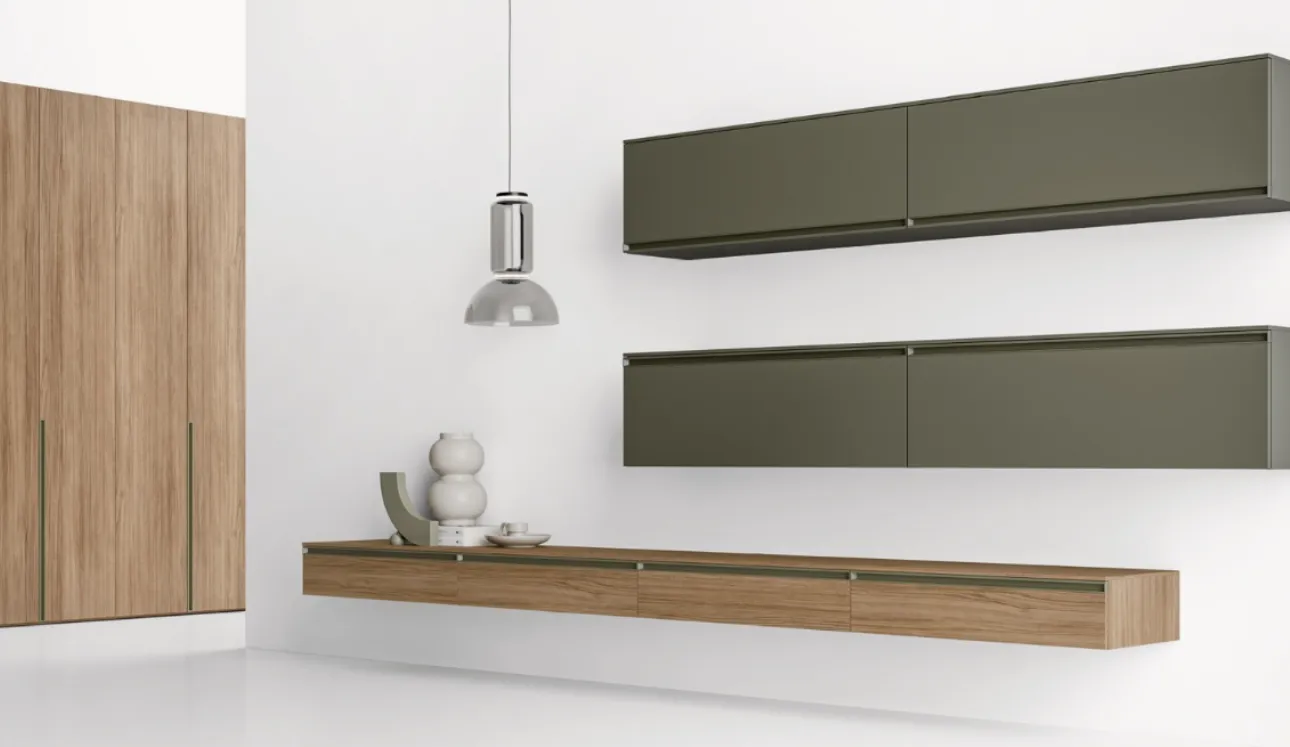Parete Attrezzata con base sospesa in laccato opaco e melaminico GS212 di SantaLucia