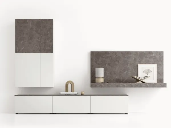 Parete Attrezzata GS307 in laccato opaco e finitura effetto marmo grafite di SantaLucia