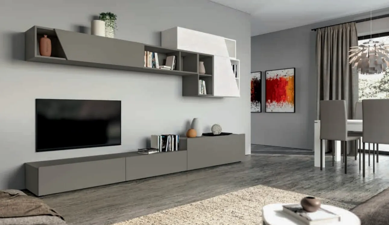 Parete Attrezzata con pensili dai tagli asimmetrici PTG306 di SantaLucia