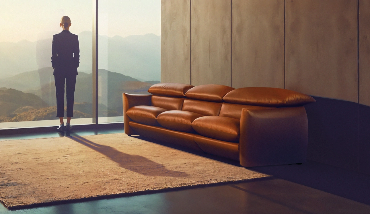 Divano lineare in pelle Choco Magic di Calia