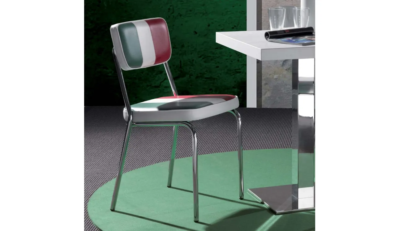 Sedia Hollywood-Sprint in ecopelle imbottita Italian Flag con base in metallo cromato di La Seggiola