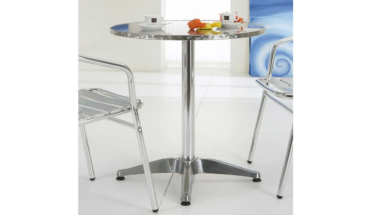 Tavolo rotondo Allumix Table in acciaio Inox bulinato di La Seggiola
