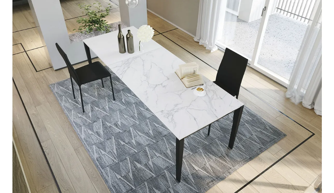 Tavolo allungabile Diapason in vetroceramica bianco Calacatta di Zamagna
