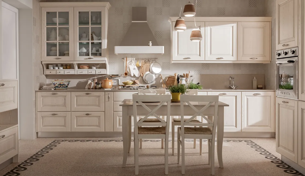 Cucina Classica ad angolo Memory 03 in legno laccato Bianco Antico di Veneta Cucine