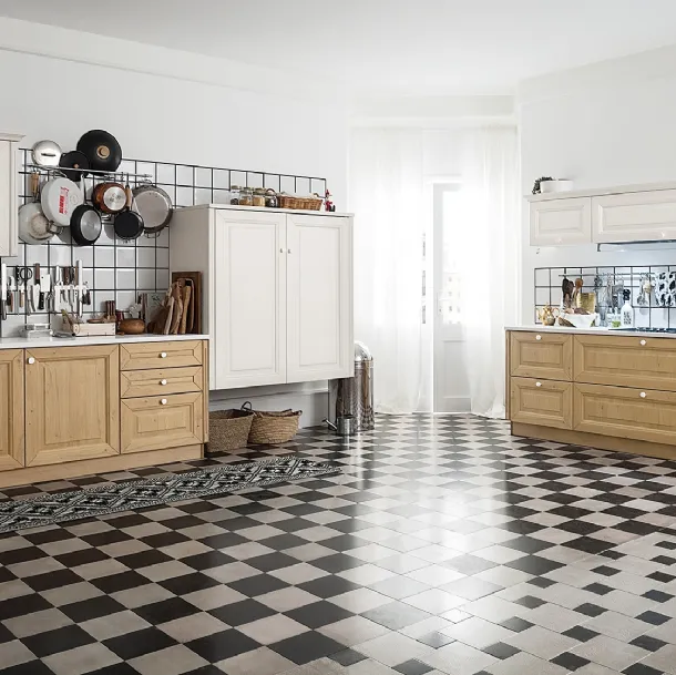 Cucina Classica lineare Pavese in Rovere Naturale e Frassino laccato Bianco di Veneta Cucine