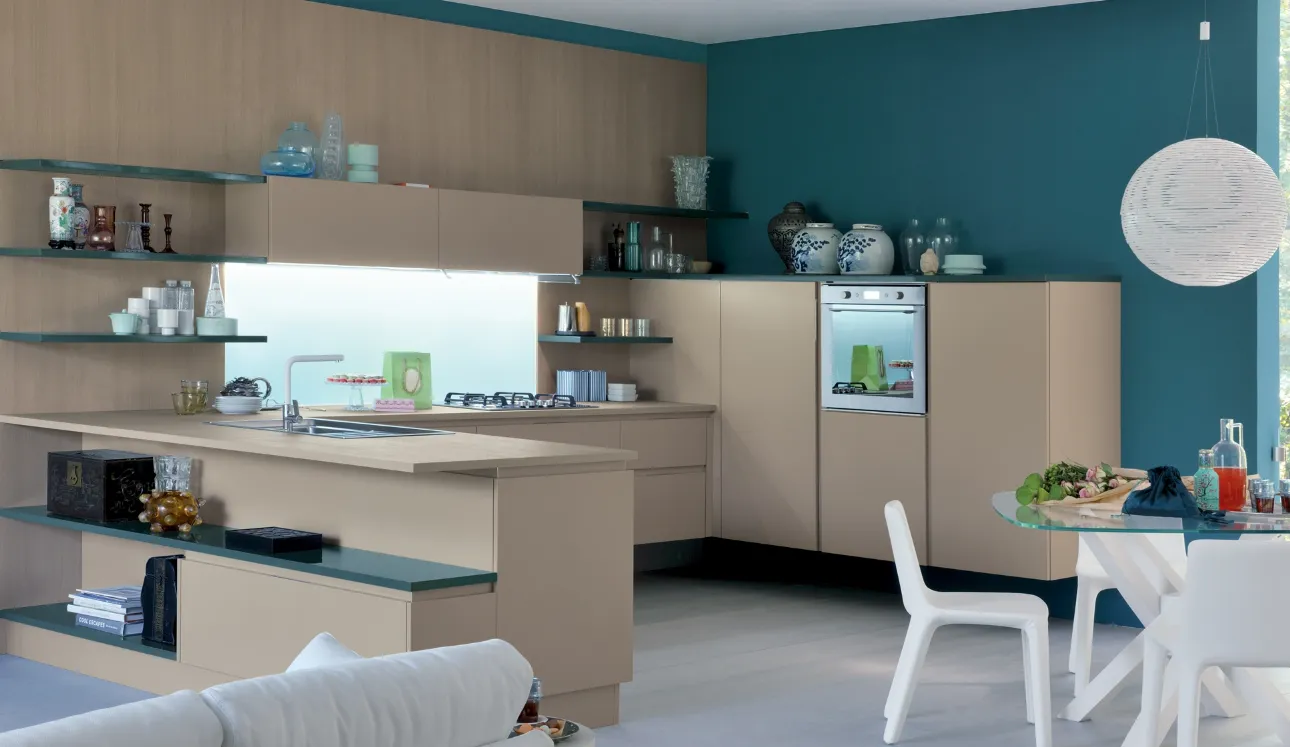 Cucina Moderna con penisola Extra Go in laccato opaco Beige Ecru di Veneta Cucine