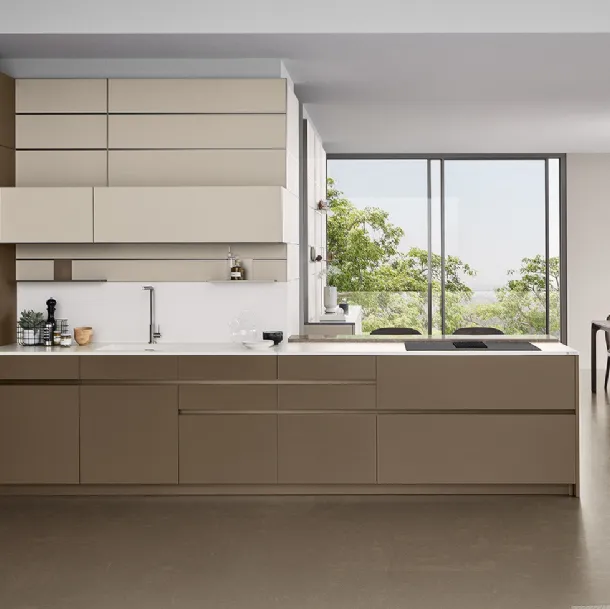 Cucina Moderna angolare Iconica 05 in laccato opaco Cappuccino di Veneta Cucine