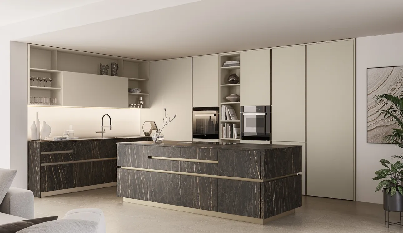 Cucina Moderna con isola Iconica 07 in laccato e ceramica di Veneta Cucine