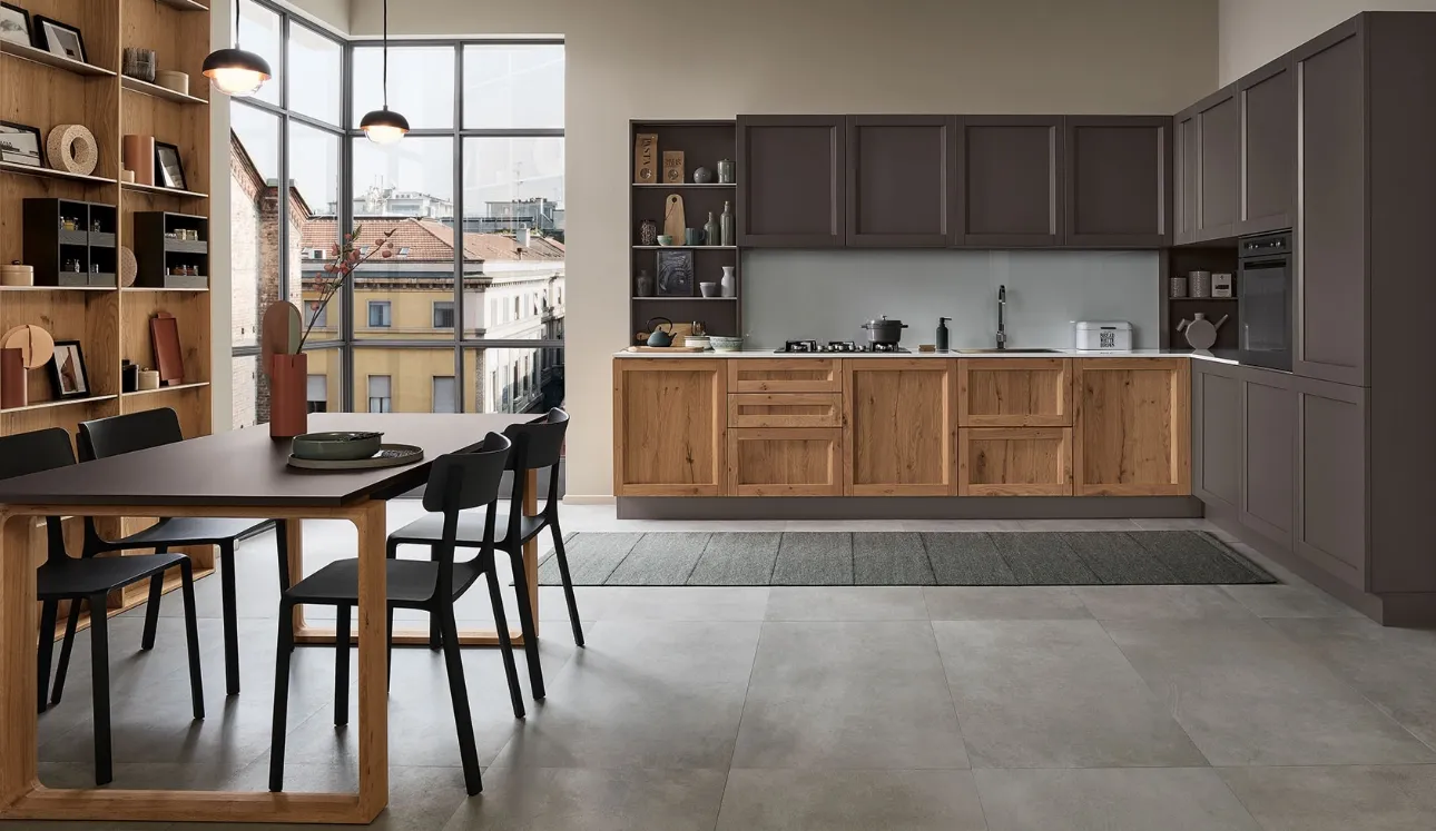 Cucina Moderna angolare Milano 03 in Rovere e laccato Grigio di Veneta Cucine