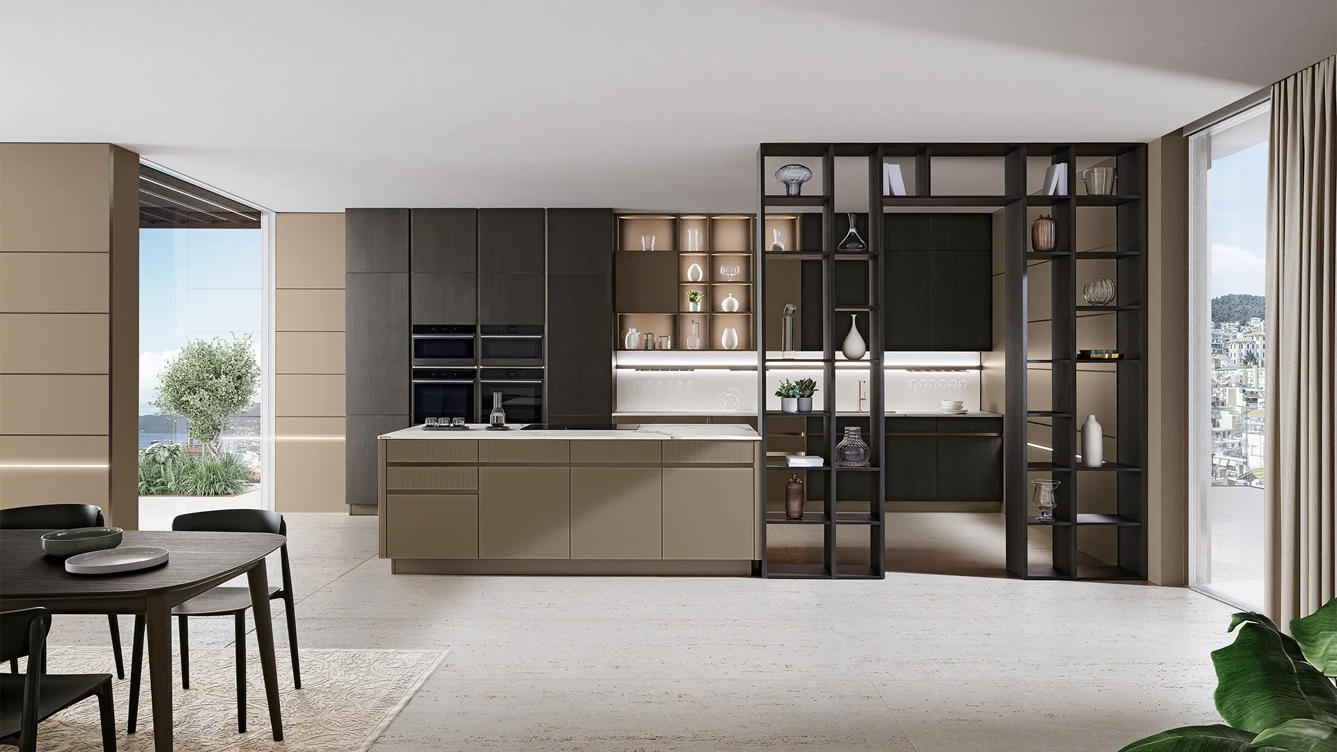 Cucina Moderna Iconica Vetro Cappuccino di Veneta Cucine