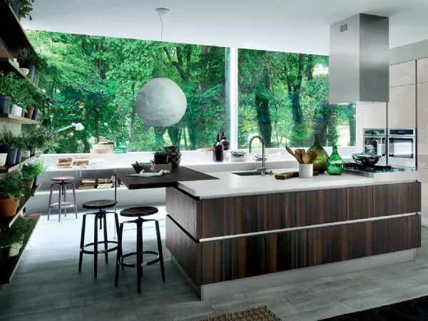 Cucina Moderna Oyster con isola in Rovere Botte di Veneta Cucine