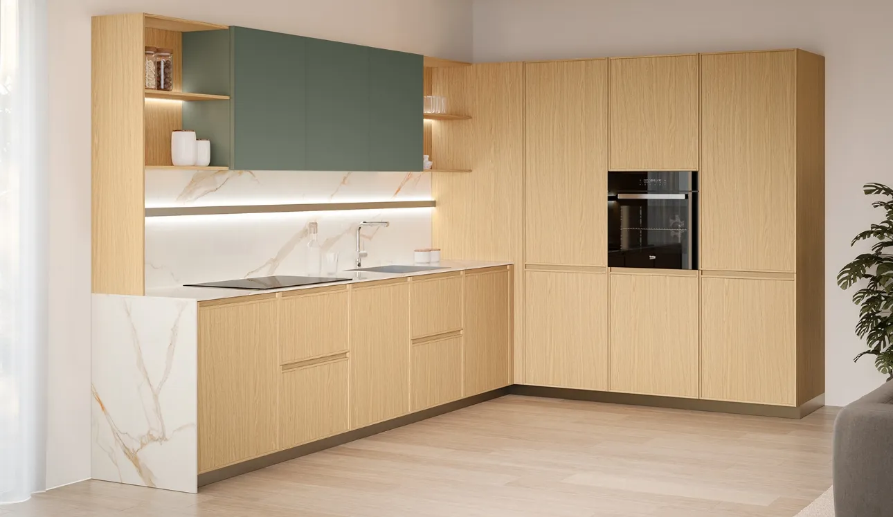 Cucina Moderna angolare Sakura 05 in Rovere Ikebana di Veneta Cucine