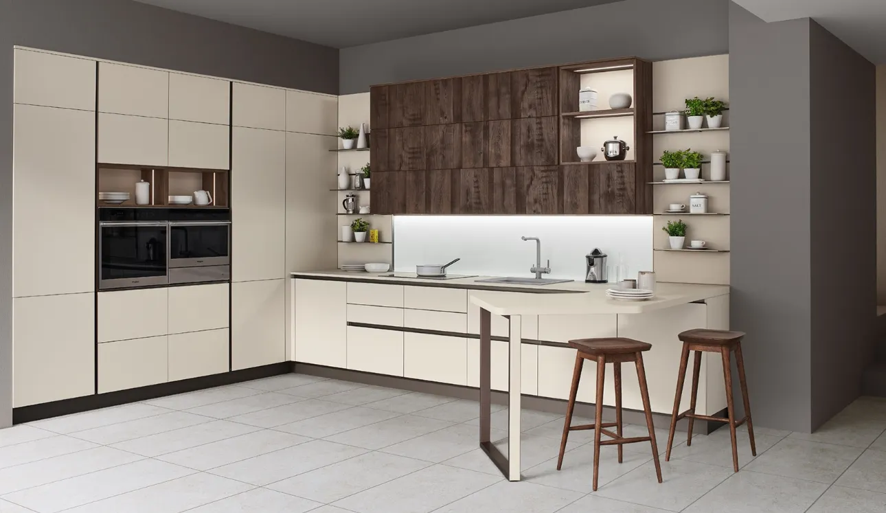 Cucina Moderna angolare con penisola Start Time J 04 di Veneta Cucine