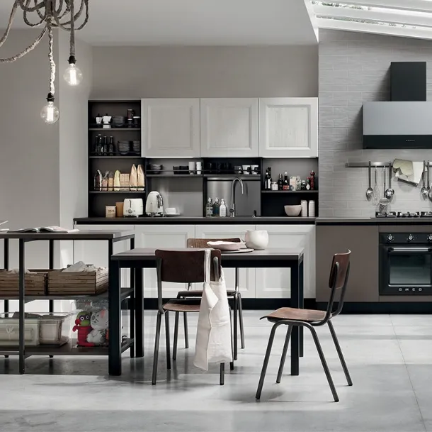 Cucina Moderna Start Time Go con penisola finitura Antracite e Sequoia Bianco di Veneta Cucine