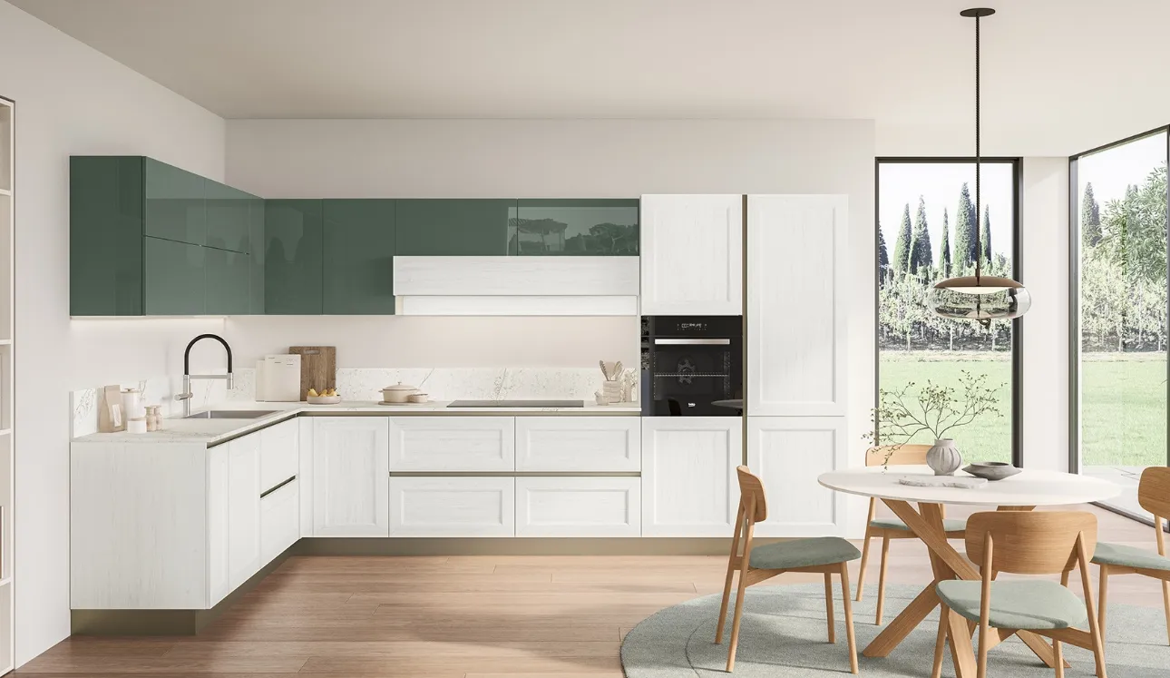 Cucina Moderna Tablet 02 in laccato Sequoia Bianco e Verde Timo di Veneta Cucine