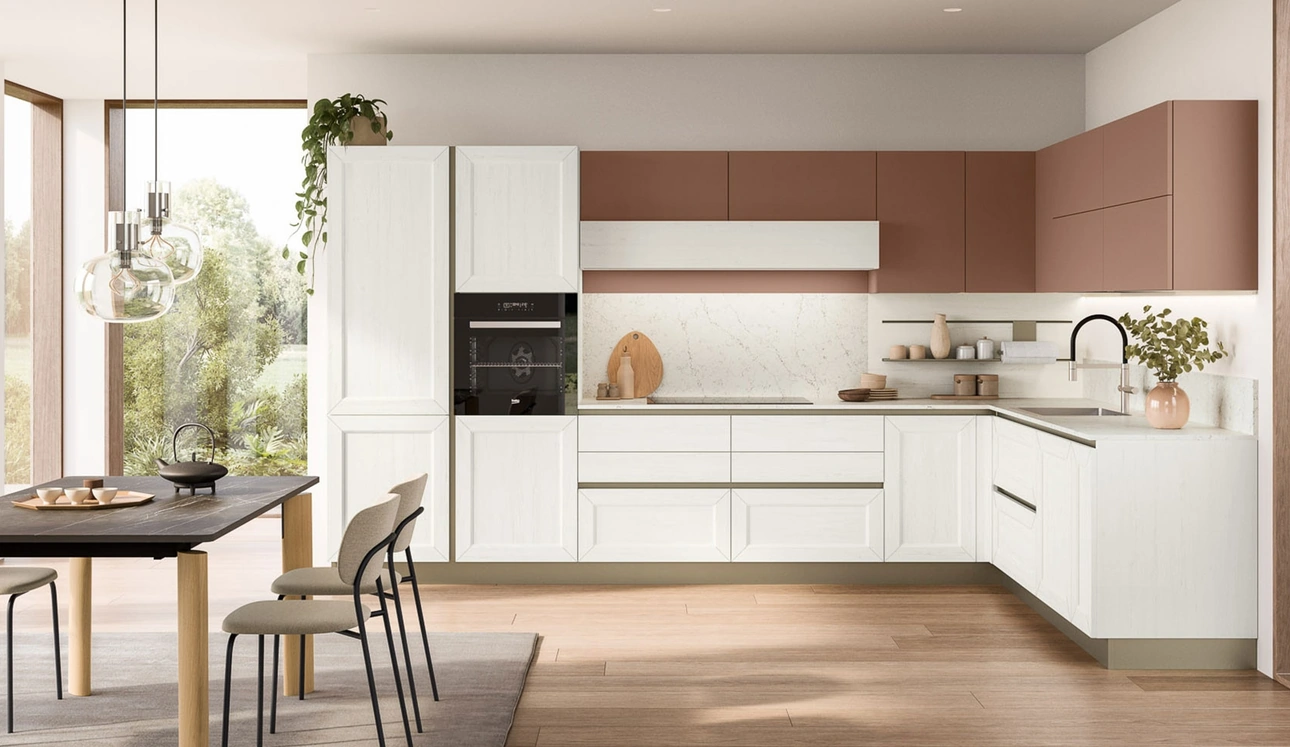 Cucina Moderna Tablet 03 in laccato Sequoia Bianco e Marsala di Veneta Cucine